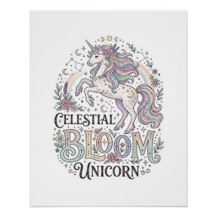 Pôster Unicórnio Flor Celestial Unicórnio Tipografia Veto
