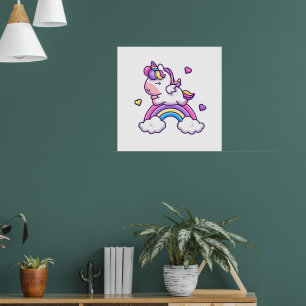 Poster Unicórnio Fofo Com Desenho Animado De Arco-Íris