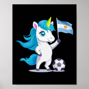 Poster Unicórnio Fofo de Raízes Argentinas Jogando Futebo