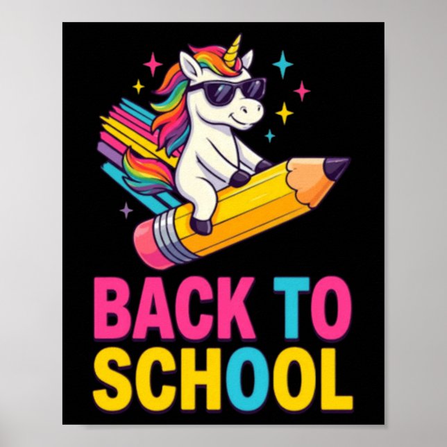 Poster Unicórnio Fofo De Volta à Escola Primeiro Dia de A (Frente)