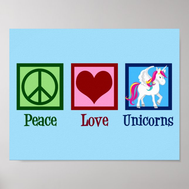 Poster Unicórnio Fofo Paz Amor Unicórnios (Frente)