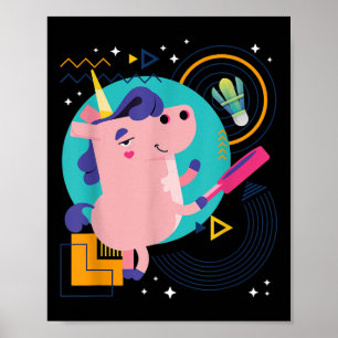 Poster Unicórnio Jogando Peteca de Badminton Unicórnio