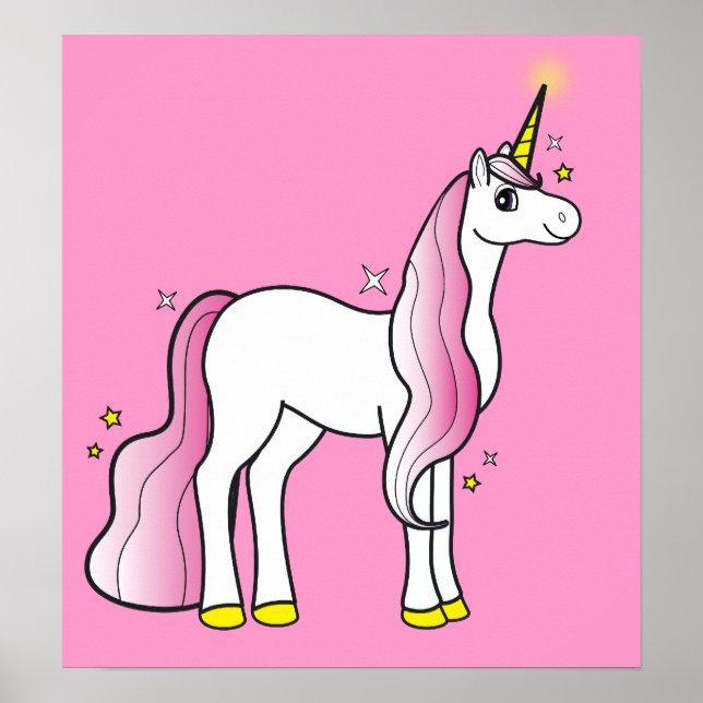 Poster Unicórnio Mágico com Pink Mane Tail (Frente)