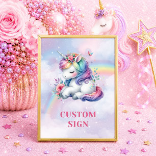 Poster Unicórnio Mágico Rosa Roxo Aniversário de Menina P