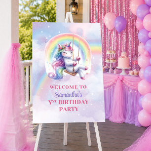 Poster Unicórnio Mágico Rosa Roxo Menina Aniversário Bem-