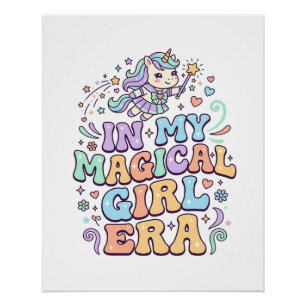 Pôster Unicórnio Na Minha Era de Garota Mágica Kawaii Ade