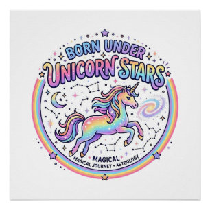 Pôster Unicórnio Nascido Sob Estrelas de Unicórnio Impres