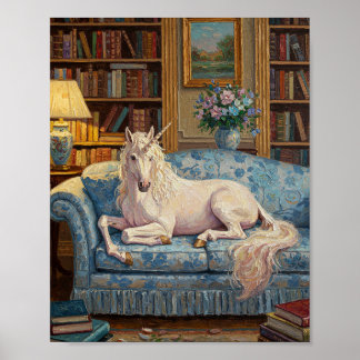 Poster Unicórnio no Sofá | Pintura Romântica a Óleo