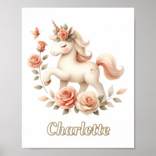 Poster Unicórnio pastel caprichoso com rosas