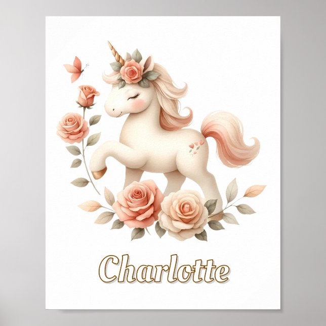 Poster Unicórnio pastel caprichoso com rosas (Frente)