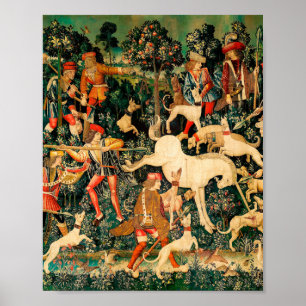 Poster Unicórnio Tapestries Clássico Medieval Defende Caç