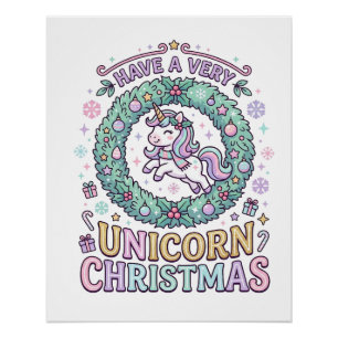 Pôster Unicórnio Tenha um Natal Muito Unicórnio Negrito T