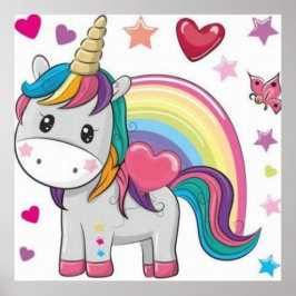Poster Unicornio y Corazones