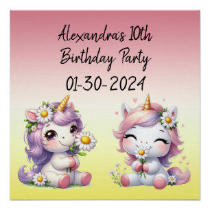 Pôster Unicórnios e margaridas, festa de aniversário infa