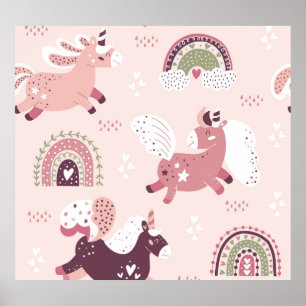 Poster Unicorns Rainbows: Fundo Mágico Pastel.