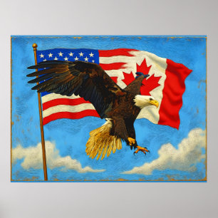 Poster Unidade - Bandeira do Canadá, Bandeira dos EUA e Á