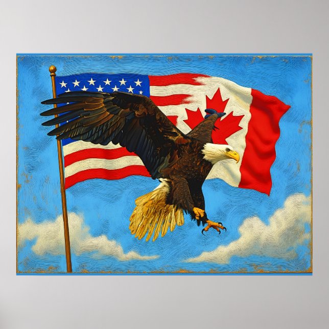 Poster Unidade - Bandeira do Canadá, Bandeira dos EUA e Á (Frente)