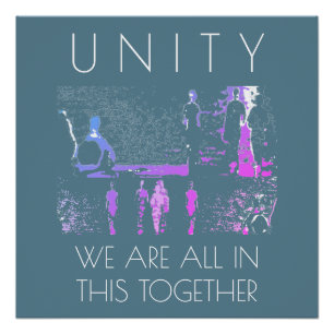 Pôster "Unidade, Juntos" Inspiração Magenta Teal Branco