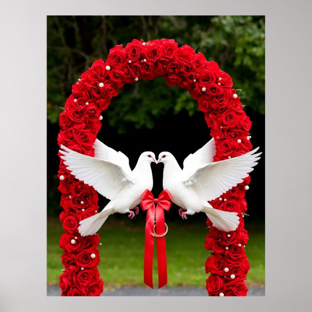 Poster Unidades brancas com fita vermelha no arco de Rosa (Frente)