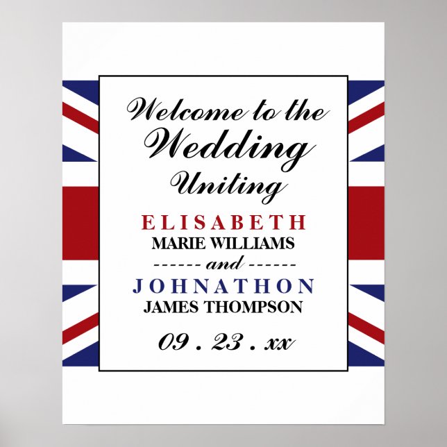 Poster Union Jack Flag British Wedding Welcome (Frente)