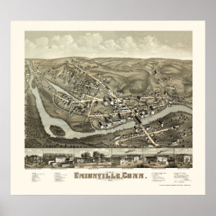 Poster Unionville, mapa panorâmico do CT - 1878