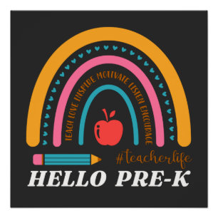 Pôster Unisex Hello Pre K,Hello Preschool, Pré-escola