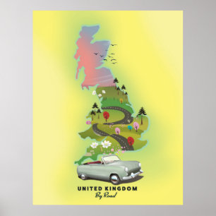 Poster United Kingdom ' By Road' Vintage travel poster.