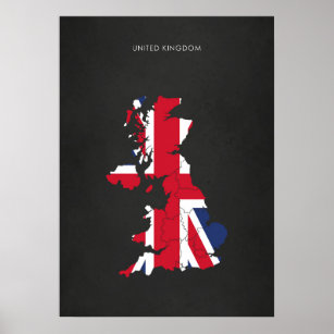 Poster United Kingdom Flag Map