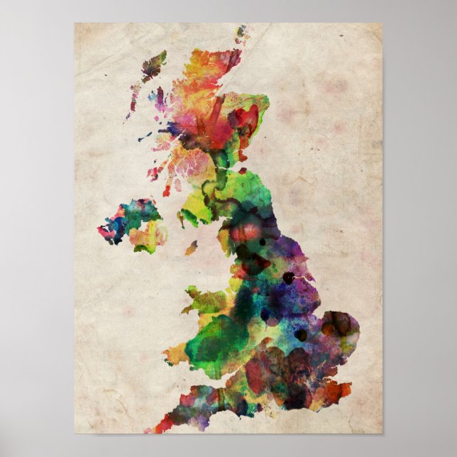 Poster United Kingdom Watercolor Map (Frente)
