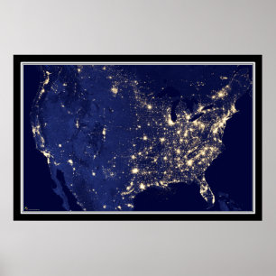 Poster United States City Lights at Night Satellite Map