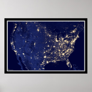 Poster United States City Lights at Night Satellite Map