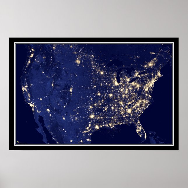 Poster United States City Lights at Night Satellite Map (Frente)