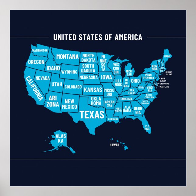 Poster United States Map Teal Minimal Design (Frente)