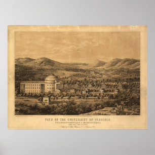 Pôster Univ do mapa panorâmico antigo de Virgínia 1856