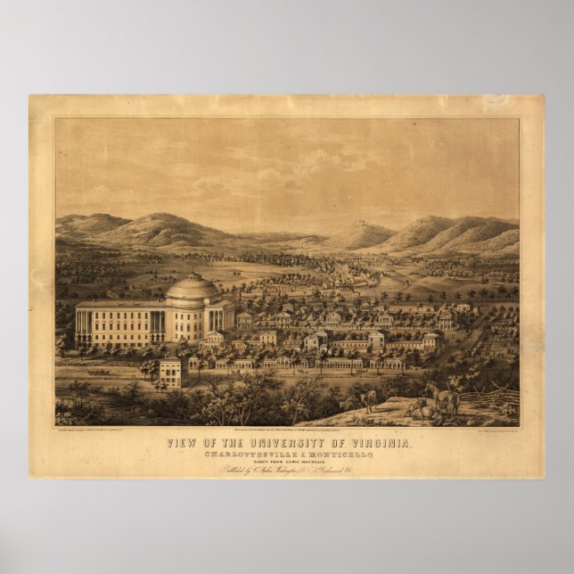Pôster Univ do Mapa Panorâmico Antiquado da Virgínia 1856 (Frente)