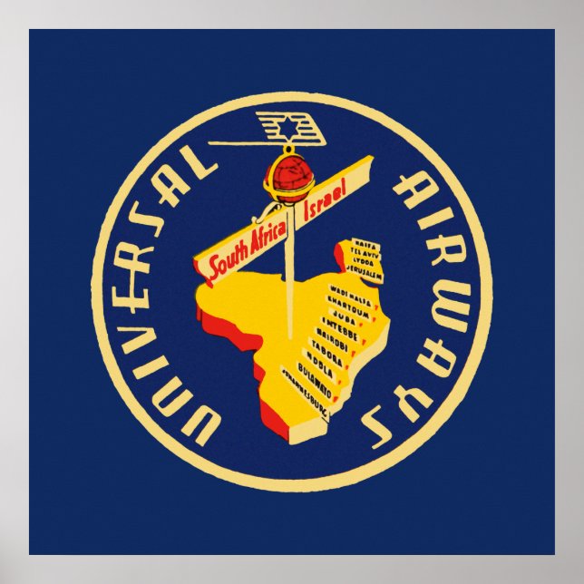 Pôster Universal Airways ~ África do Sul para Israel (Frente)