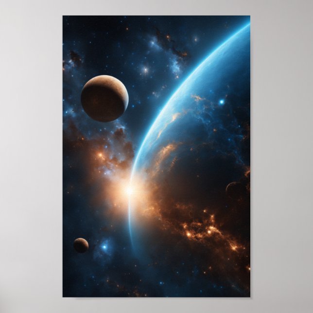 Poster Universo Estelar Cósmico Orb Galáxico Azul (Frente)