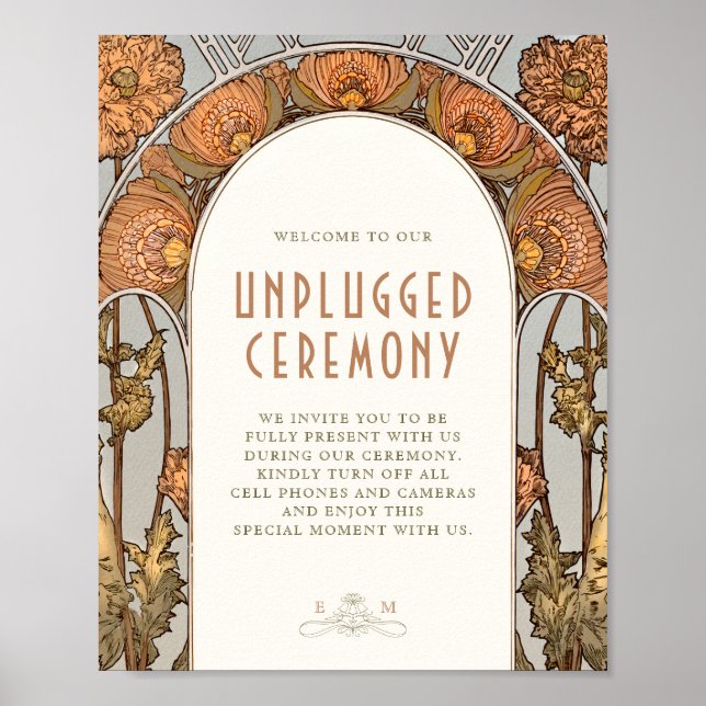 Poster Unplugged Ceremony Sign Vintage Art Nouveau (Frente)