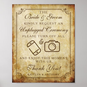 Poster Unplugged Vintage Wedding Ceremony Sign