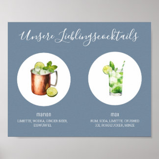 Poster Unsere Lieblingscocktails Hochzeit Dusty Blue 01