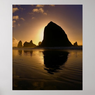 POSTER UNSET EM HAYSTACK ROCK - CANNON BEACH OREGON
