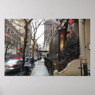 Pôster Upside West Side NYC Snow Christmas Lights New Yor