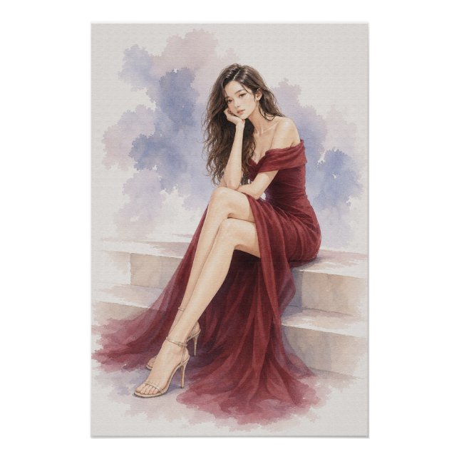 Pôster URBAN FLUID ELEGANCE — Crimson Harmony Poster (Frente)