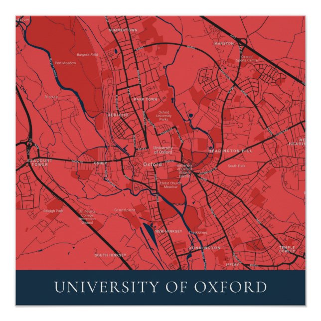 PÔSTER URBAN RED MARINHO OXFORD UNIVERSITY UK OUTLINE MAP (Frente)