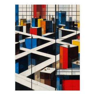 Pôster Urban Rhythms: Mondrian-Inspired Cityscape