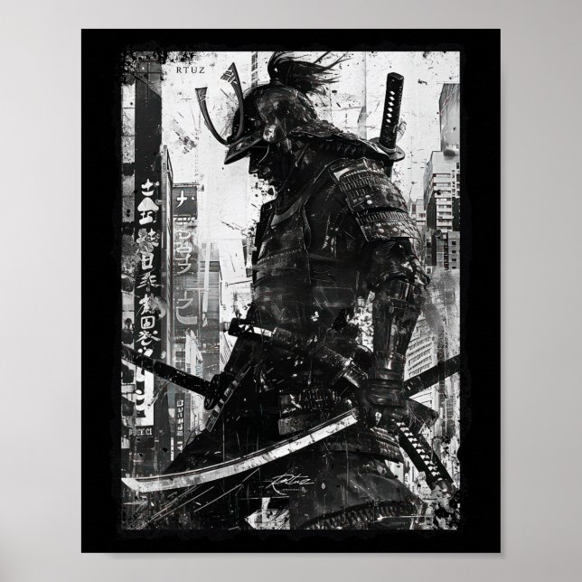 Poster Urban Samurai Warrior Grunge Japanese Streetwear (Frente)