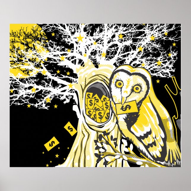Poster – Urban Tree Owl & Wealth Surreal Pop-Art (Frente)