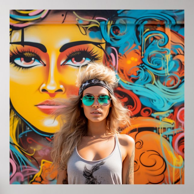 Poster Urbaner Chic – mit Graffiti-Kunst und Model (Frente)