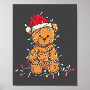 Poster Ursa de pelúcia engraçada gráficos de Natal Luzes