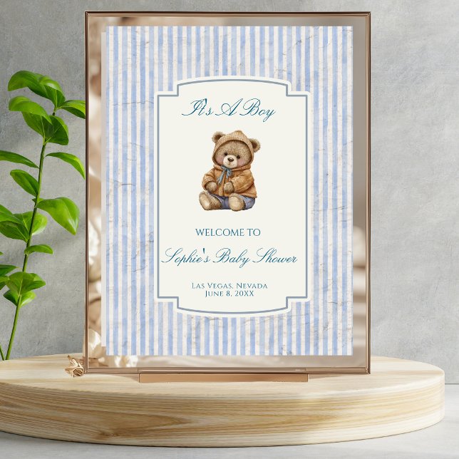 Poster Ursa de pelúcia fofa, Faixa Azul Pastel Sinal de B (Criador carregado)